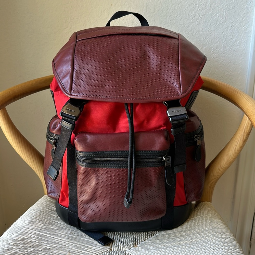 *NWOT* COACH Terrain Trek Perforated Leather RED/Black Backpack. Never used.